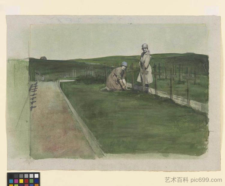 玛丽女王的陆军辅助部队 - 在Wimereux公墓照看坟墓 Queen Mary's Army Auxiliary Corps- Tending Graves at Wimereux Cemetery,奥斯汀·奥斯曼·斯帕