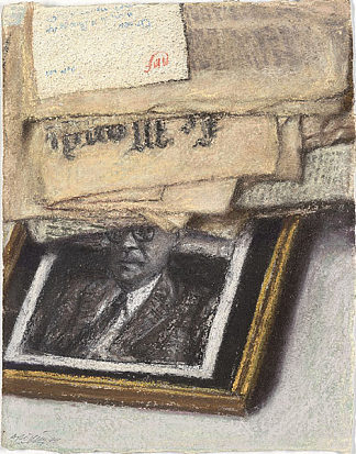 《世界报》报纸和相框肖像 Le Monde Newspaper and Framed Portrait (1988)，阿维格多·阿里哈