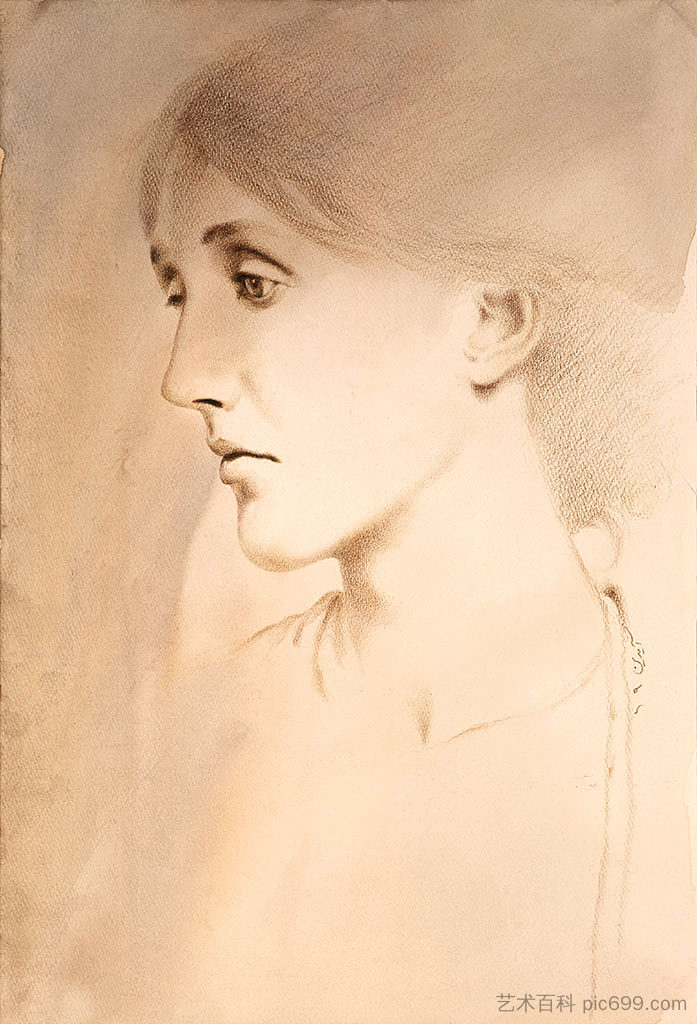 封面设计， 未出版， 弗吉尼亚·伍尔夫的肖像 Cover Design, Unpublished, Portrait of Virginia Woolf (1990)，艾登阿格达什洛