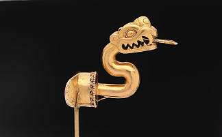 蛇拉布雷特与关节舌头 Serpent Labret with Articulated Tongue，阿兹特克艺术