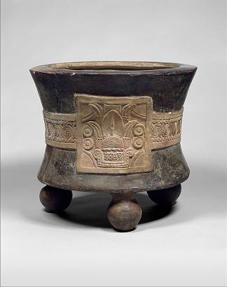 带有日期字形的三脚架容器 Tripod Vessel with Date Glyph，阿兹特克艺术