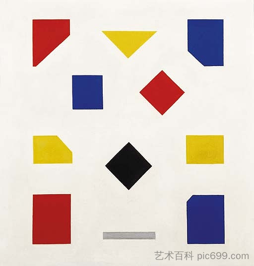 带有一条灰色条纹的构图 Composition with one grey stripe (1958)，巴特范德莱克