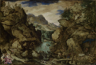 山地景观与人物工作人员 Mountain landscape with figure staffage (1569)，巴塞洛缪斯·斯普兰格