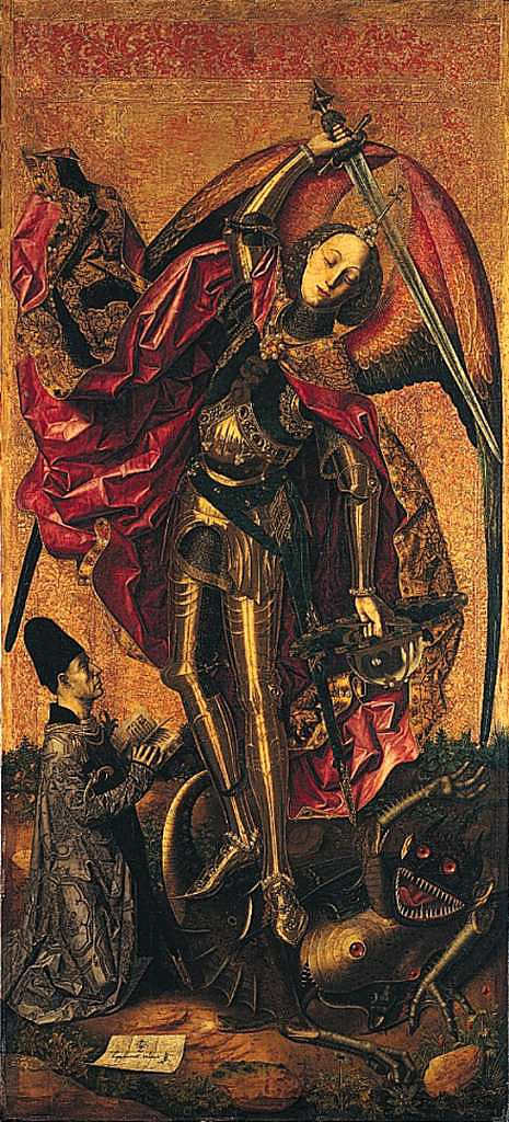 圣迈克尔战胜魔鬼 Saint Michael Triumphs over the Devil (1468)，巴托洛梅·贝尔梅霍