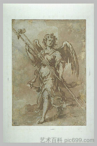 天使拿着长矛和海绵架 Angel holding the spear and sponge holder (1660)，巴托洛梅·埃斯特万·穆立罗