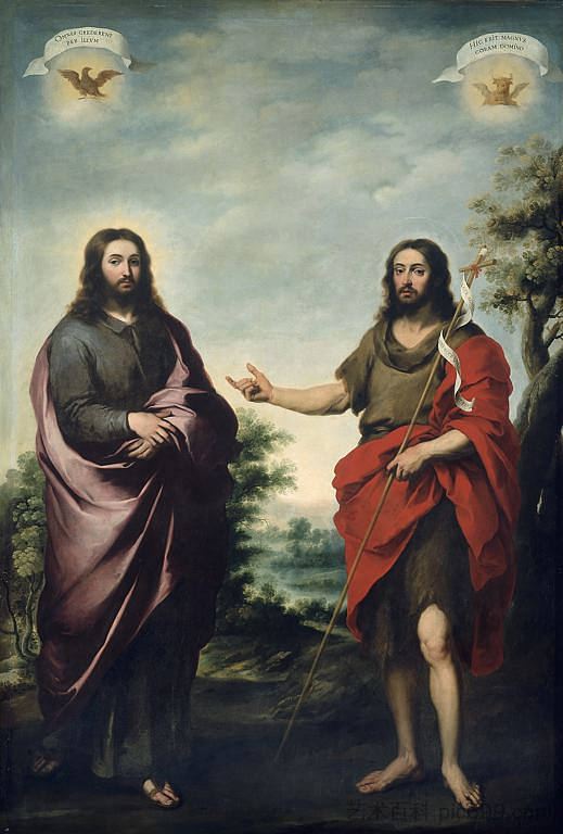 施洗者圣约翰指向基督 Saint John the Baptist Pointing to Christ (c.1655; Spain  )，巴托洛梅·埃斯特万·穆立罗