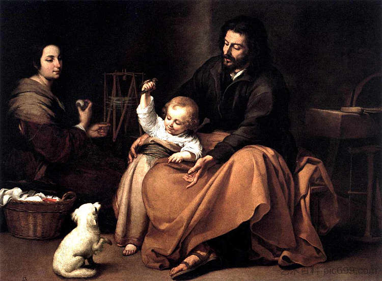 神圣家族与小鸟 The Holy Family with the Little Bird (c.1650)，巴托洛梅·埃斯特万·穆立罗