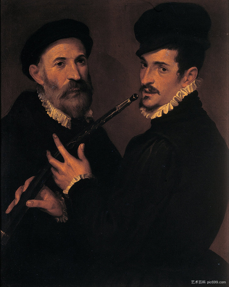 音乐家的双重肖像 Double Portrait of Musicians (c.1577 - c.1579)，巴尔托洛梅奥·帕塞罗蒂