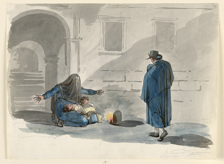 罗马的贫困妇女 A Destitute Woman in Rome (1808)，巴尔托洛梅奥·皮内利