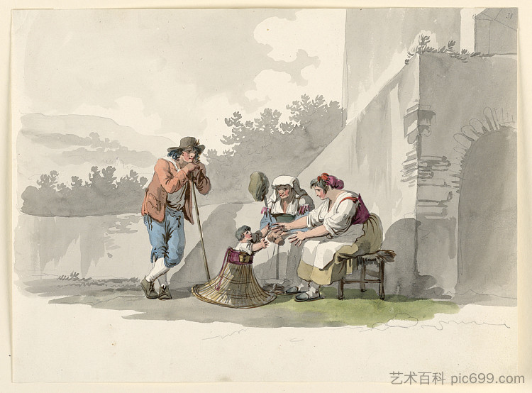 坎帕尼亚的一个农民家庭 A Peasant Family in the Campagna (1808)，巴尔托洛梅奥·皮内利