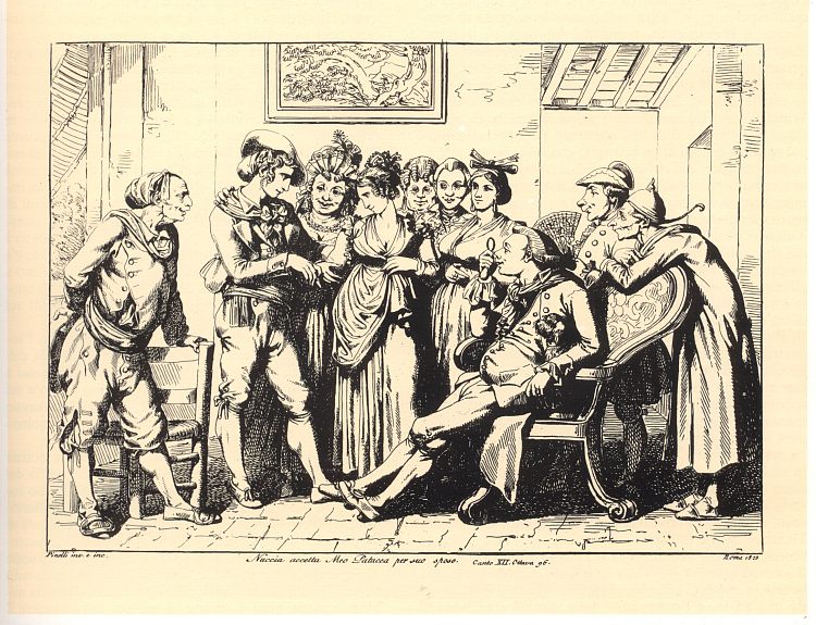 努西亚接受梅奥·帕塔卡为她的丈夫（图版 52/52） Nuccia accepts Meo Patacca for her husband (Plate 52/52) (1823; Rome,Italy  )，巴尔托洛梅奥·皮内利
