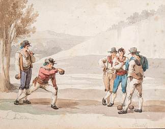 罗马人玩保龄球游戏 Romans playing the game of bowls (1808; Rome,Italy                     )，巴尔托洛梅奥·皮内利