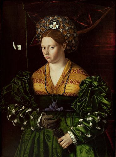 穿着绿色连衣裙的女士的肖像 Portrait of a Lady in a Green Dress (1530; Turin,Italy  )，巴托罗密欧·维内托