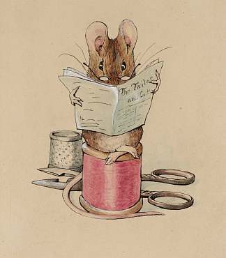 卷首插画。裁缝老鼠 Frontispiece. The Tailor Mouse (1902)，碧雅翠丝·波特