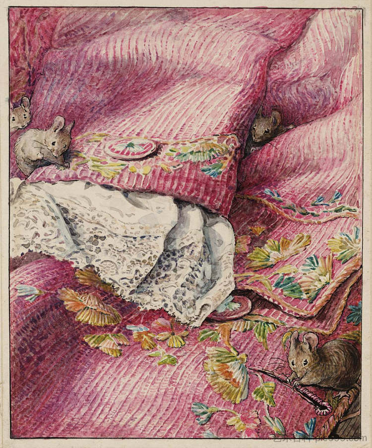 海伦·比阿特丽克斯·波特老鼠缝合纽扣孔 Helen Beatrix PotterThe Mice Stitching Button-Holes (1902)，碧雅翠丝·波特