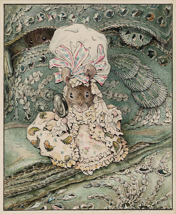 戴着暴徒帽的老鼠女士 Lady Mouse in Mob Cap (1902)，碧雅翠丝·波特