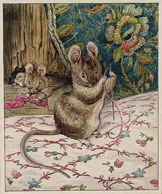 工作中的老鼠穿针引线 The Mice at Work.Threading the Needle (1902)，碧雅翠丝·波特