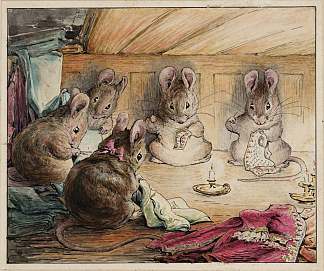 老鼠缝制市长外套 The Mice Sewing the Mayor’s Coat (1902)，碧雅翠丝·波特