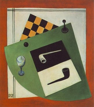 静物与棋盘和烟斗 Still-life with Chessboard and Pipe (1920)，贝拉卡达尔