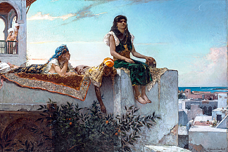 摩洛哥的露台 A Terrace in Morocco (c.1880)，本杰明·康斯坦斯