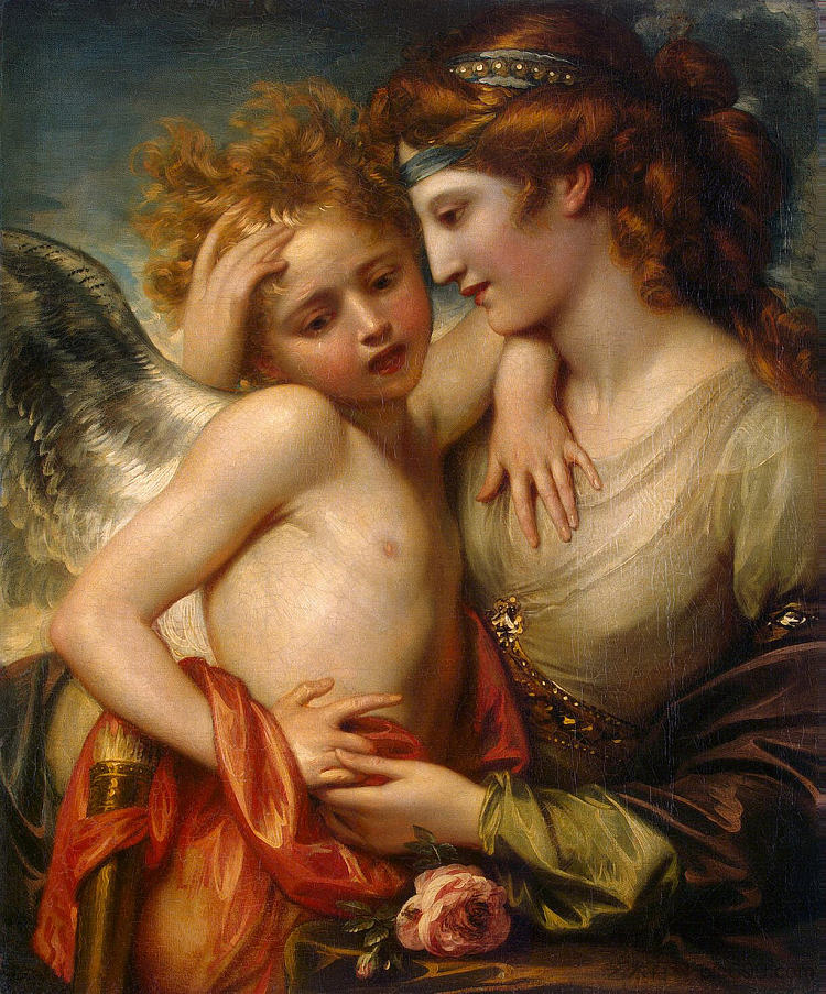 维纳斯安慰被蜜蜂蜇伤的丘比特 Venus Consoling Cupid Stung by a Bee (c.1802; Europe  )，本杰明·韦斯特