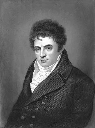 汽船创新者罗伯特·富尔顿的肖像雕刻 Portrait engraving of Robert Fulton, steamboat innovator，本杰明·韦斯特