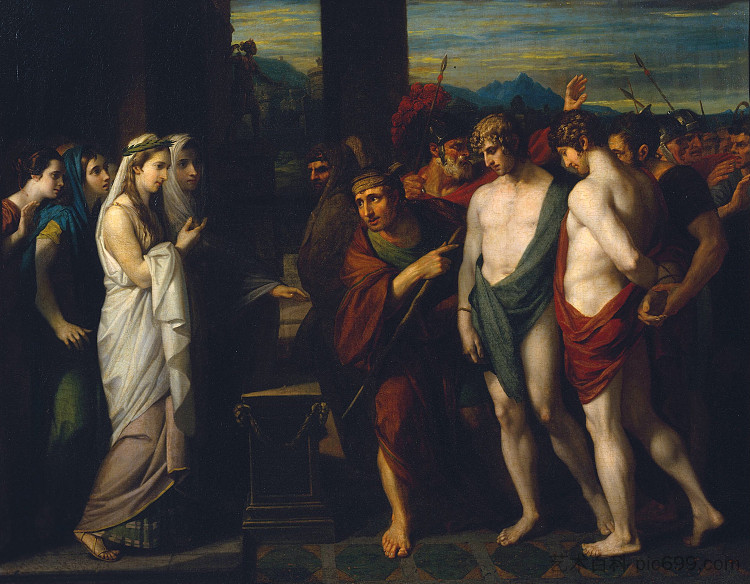 皮拉德斯和奥瑞斯特斯作为受害者被带到伊菲革尼亚面前 Pylades and Orestes Brought as Victims before Iphigenia (1766)，本杰明·韦斯特