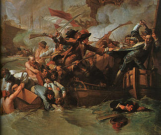 拉霍格海战，法国舰队的毁灭，1692 年 5 月 22 日（局部） The Battle of La Hogue, Destruction of the French fleet, May 22, 1692 (detail)，本杰明·韦斯特
