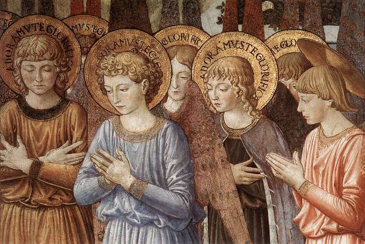 天使崇拜（局部） Angels Worshipping (detail) (1459 - 1461)，贝诺佐·哥佐利