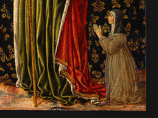 圣厄休拉与天使和捐赠者（局部） Saint Ursula with Angels and Donor (detail) (1455)，贝诺佐·哥佐利