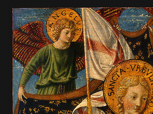 圣厄休拉与天使和捐赠者（局部） Saint Ursula with Angels and Donor (detail) (1455)，贝诺佐·哥佐利