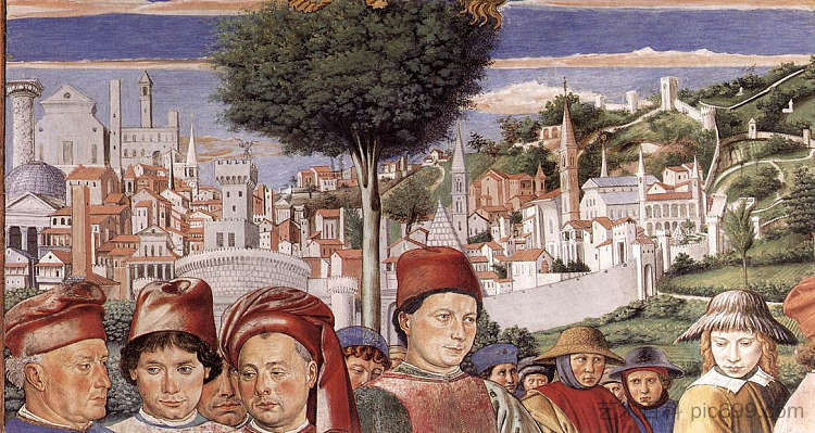 圣奥古斯丁启程前往米兰（局部） St. Augustine Departing for Milan (detail) (1464 - 1465)，贝诺佐·哥佐利