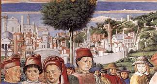圣奥古斯丁启程前往米兰（局部） St. Augustine Departing for Milan (detail) (1464 – 1465)，贝诺佐·哥佐利