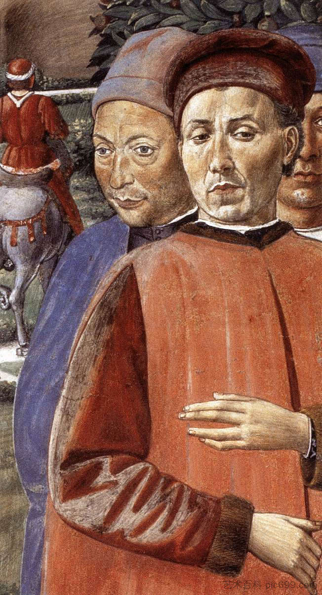 圣奥古斯丁启程前往米兰（局部） St. Augustine Departing for Milan (detail) (1464 - 1465)，贝诺佐·哥佐利