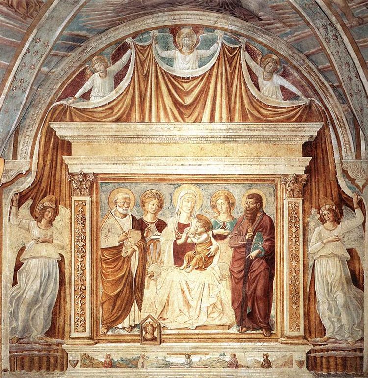 麦当娜·德尔·托斯会幕：玛丽亚·内酯 Tabernacle of the Madonna delle Tosse: Maria lactans (1484)，贝诺佐·哥佐利