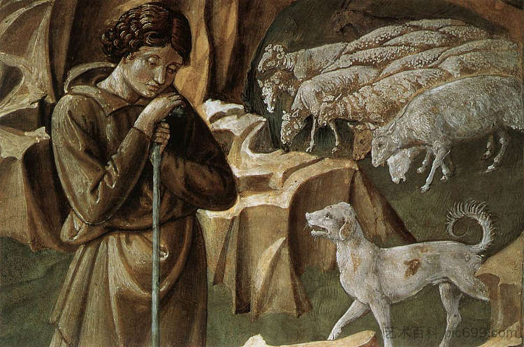 牧羊人的守夜（局部） The Vigil of the Shepherds (detail) (1459 - 1460)，贝诺佐·哥佐利