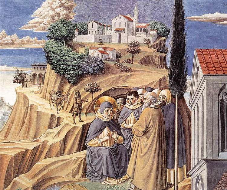 参观皮萨诺山的僧侣 Visit to the Monks of Mount Pisano (1464 - 1465)，贝诺佐·哥佐利