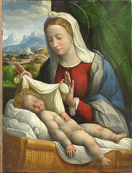 婴儿耶稣睡觉 Baby Jesus Sleeping (1550)，本韦努托·蒂西