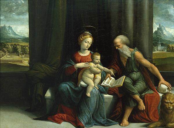 麦当娜和孩子和圣杰罗姆 Madonna and Child and St Jerome (1530)，本韦努托·蒂西