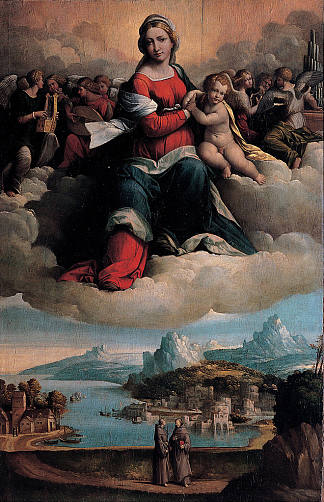 麦当娜与荣耀和圣洁的孩子 Madonna with the Child in Glory and Holy Ones (1530)，本韦努托·蒂西