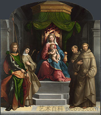 圣母与圣徒登基 The Madonna and Child enthroned with Saints (1518)，本韦努托·蒂西