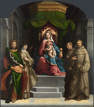 圣母与圣徒登基 The Madonna and Child enthroned with Saints (1518)，本韦努托·蒂西