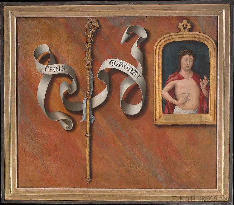 特罗姆普·洛伊尔与悲伤之人的画作 Trompe-l'oeil with painting of the Man of Sorrows (1515)，伯纳德·范·奥利