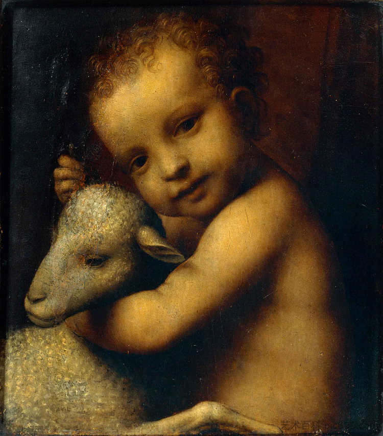 婴儿耶稣与羔羊 The infant Jesus with a Lamb (c.1525; Italy ),贝纳迪诺·卢伊尼