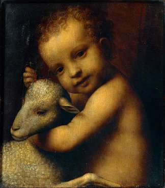 婴儿耶稣与羔羊 The infant Jesus with a Lamb (c.1525; Italy                     )，贝纳迪诺·卢伊尼