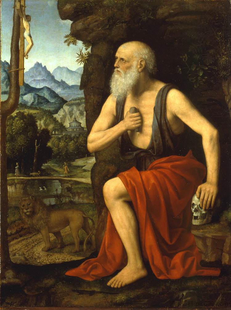 忏悔中的圣杰罗姆 Saint Jerome in Penitence (1525)，贝纳迪诺·卢伊尼