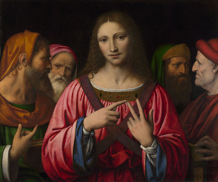 医生中的基督 Christ among the Doctors (c.1515 - c.1530; Italy  )，贝纳迪诺·卢伊尼