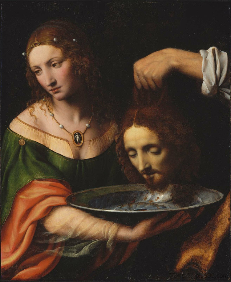 莎乐美与施洗者圣约翰的头 Salome with the Head of Saint John the Baptist (c.1515 - 1525; Italy  )，贝纳迪诺·卢伊尼