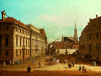 维也纳洛布科维奇宫的景色 A view of the Lobkowicz Palace in Vienna (1761)，贝尔纳多·贝洛托