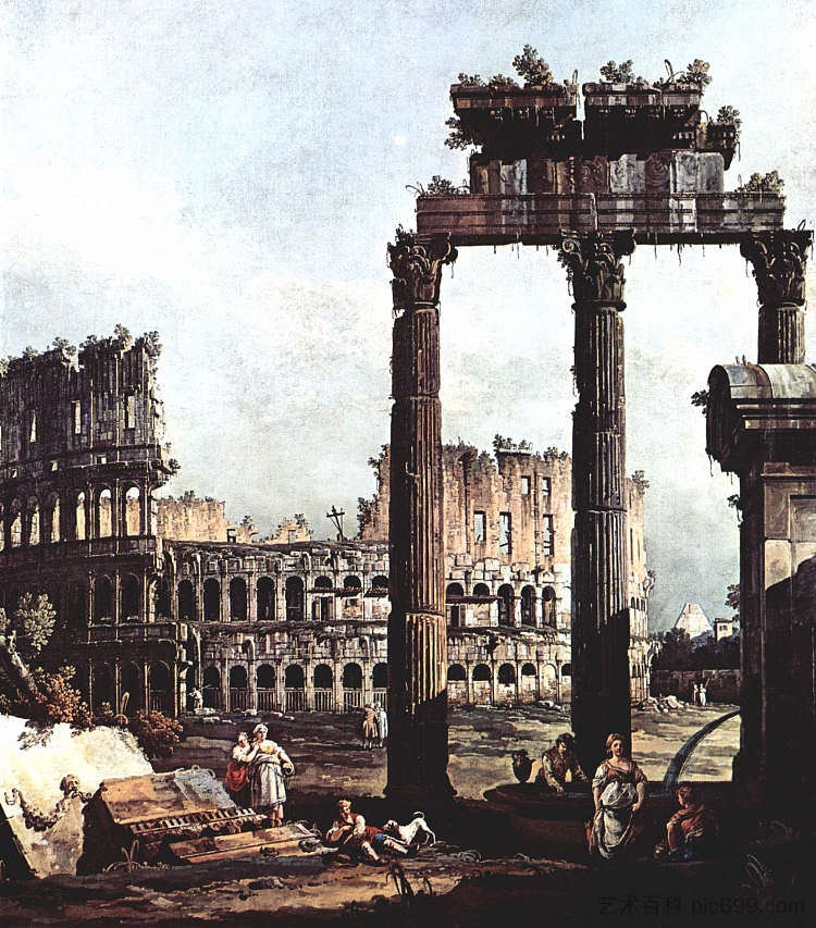 随想曲与罗马斗兽场 Capriccio with the Colosseum (c.1745; Italy  )，贝尔纳多·贝洛托